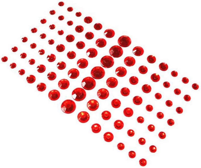 91PCS 5MM/8MM/10MM/12MM Shining Self Adhesive Craft Jewels Flatback Rhinestone Crystal Gems Stickers Eyebrow Eyeshadow Body Eyes Nails Glitter Sticker for Makeup Nightclub Stage Show (Red)