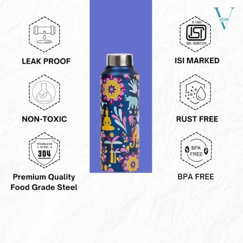 VOIK Mandana Stainless Steel Water Bottle | Screw Bottle 750ML | Steel Water Bottle For Kids | Easy To Carry Stainless Steel Leak Proof | BPA Free & Non Toxic - Image 2