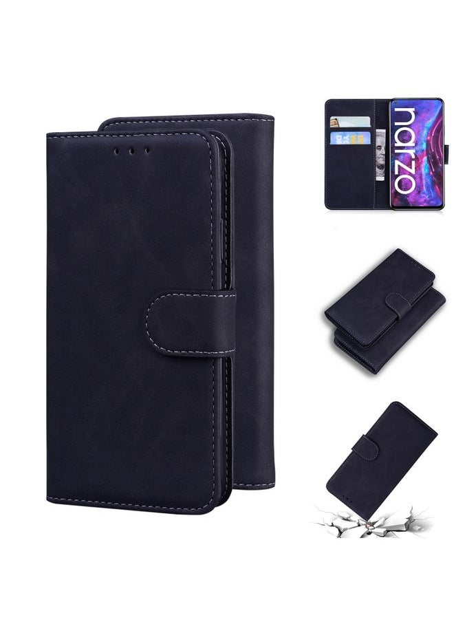 HuHa Case Cover For Realme Narzo 30 Pro 5G/V5 Skin Feel Pure Color Flip Leather Phone Case Black 