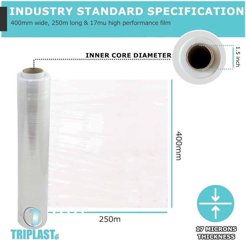 Triplast Heavy Duty Pallet Stretch Shrink Wrap Roll - 400mm x 250m - Image 2
