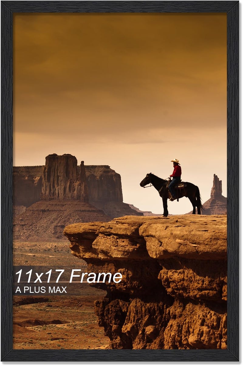 A PLUS MAX 11x17 Picture Frame, Black Engineered Wood Frame for 11 x 17 Inch Picture Poster Photo, Light Weight 11 by 17 Frame with Wood-grain for Wall - 1 Pack/Black/11 x17 - Image 1