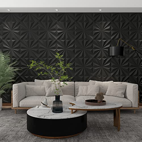 MIX3D Decorative 3D Wall Panels Star Textured PVC Wall Panels for Interior Wall Décor 19.7"x19.7" Black Pack of 12 Tiles Cover 32 Sq. Ft - Image 3