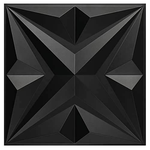 MIX3D Decorative 3D Wall Panels Star Textured PVC Wall Panels for Interior Wall Décor 19.7"x19.7" Black Pack of 12 Tiles Cover 32 Sq. Ft - Image 1