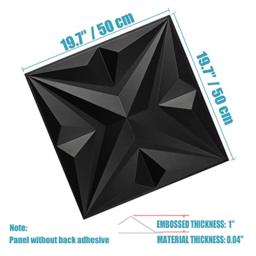 MIX3D Decorative 3D Wall Panels Star Textured PVC Wall Panels for Interior Wall Décor 19.7"x19.7" Black Pack of 12 Tiles Cover 32 Sq. Ft - Image 4