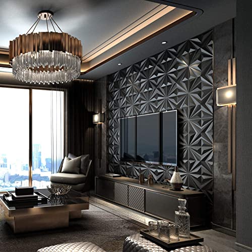 MIX3D Decorative 3D Wall Panels Star Textured PVC Wall Panels for Interior Wall Décor 19.7"x19.7" Black Pack of 12 Tiles Cover 32 Sq. Ft - Image 2