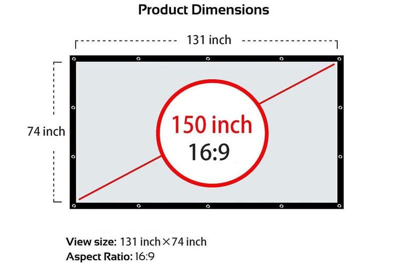 Spline ® 150 Inch 16:9 HD Projector Screen Portable Widescreen Foldable Anti-Crease Indoor Outdoor Projector Movies Screen for Home Theater Support (131 inch (W) x 74 inch (H)) - Image 2