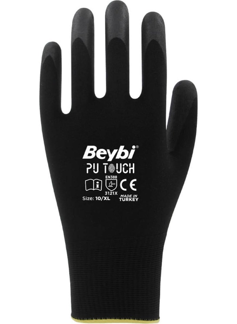 Beybi Pu Touch Black Polyurethane Coated Poly. Knitted Nitrile Work Gloves Size 8 288 Pairs  - Image 2
