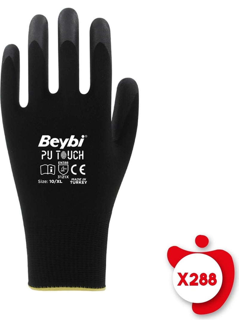 Beybi Pu Touch Black Polyurethane Coated Poly. Knitted Nitrile Work Gloves Size 8 288 Pairs  - Image 1