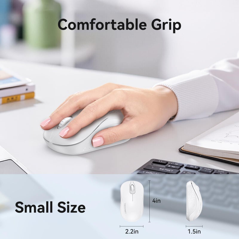 TECKNET Wireless Mouse for Laptop, 2.4GHz Computer Mouse 3 Adjustable DPI Office Cordless USB Mice with Receiver,Small to Medium Sized Hands Compatible with PC, Laptop, Desktop,Off-White - Image 4