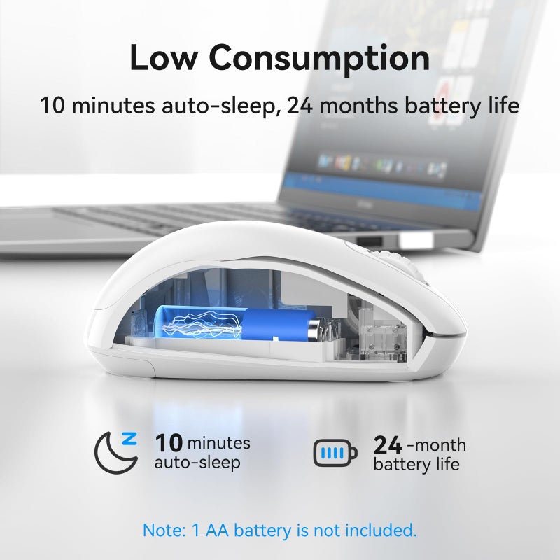 TECKNET Wireless Mouse for Laptop, 2.4GHz Computer Mouse 3 Adjustable DPI Office Cordless USB Mice with Receiver,Small to Medium Sized Hands Compatible with PC, Laptop, Desktop,Off-White - Image 3