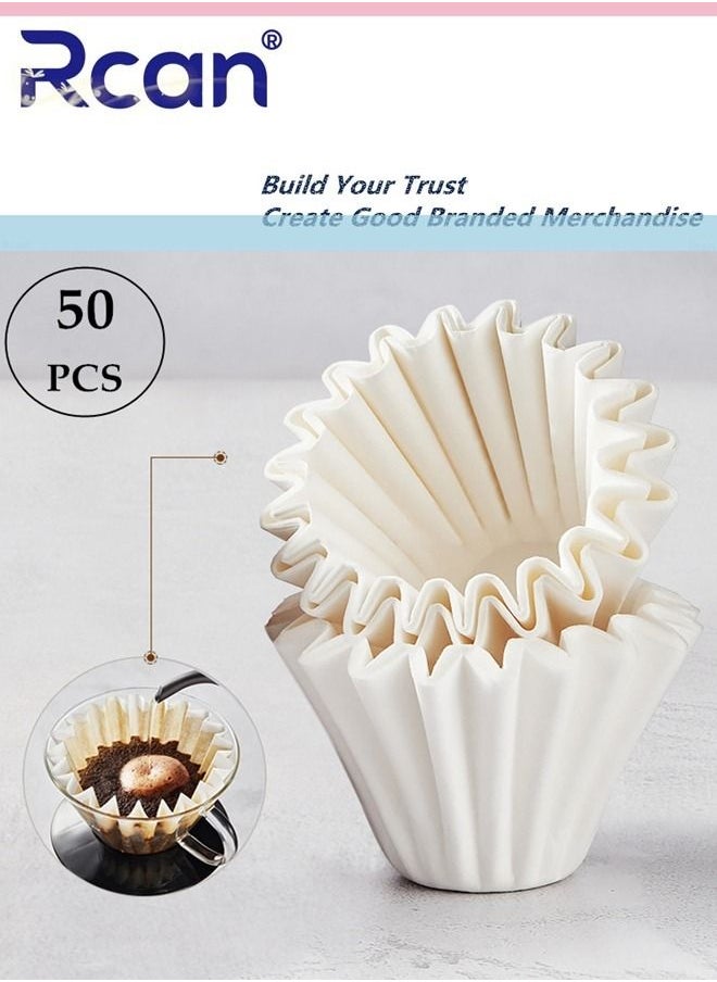 Rcan 50 Pieces Natural Log Pulp Disposable Coffee Filter Paper Ripple Cake Bowl Drip Filter Degradable Paper Basket Style Brewer 1-4 Cup Capacity Suitable for Pour Over Drip Coffee Machine Filter Cup Filte  - Image 2