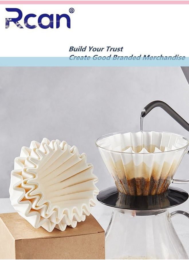Rcan 50 Pieces Natural Log Pulp Disposable Coffee Filter Paper Ripple Cake Bowl Drip Filter Degradable Paper Basket Style Brewer 1-4 Cup Capacity Suitable for Pour Over Drip Coffee Machine Filter Cup Filte  - Image 3