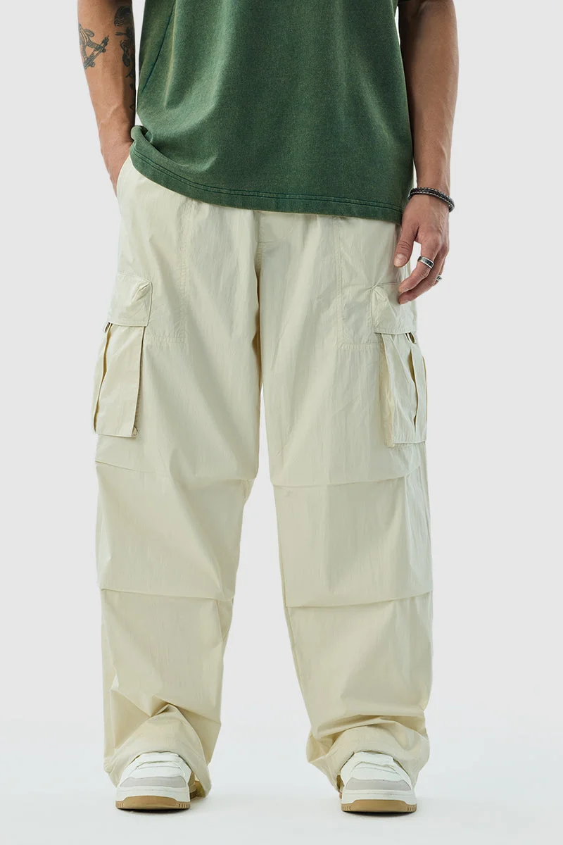 SNITCH Beige Solid Wide Leg Streetwear Cargo