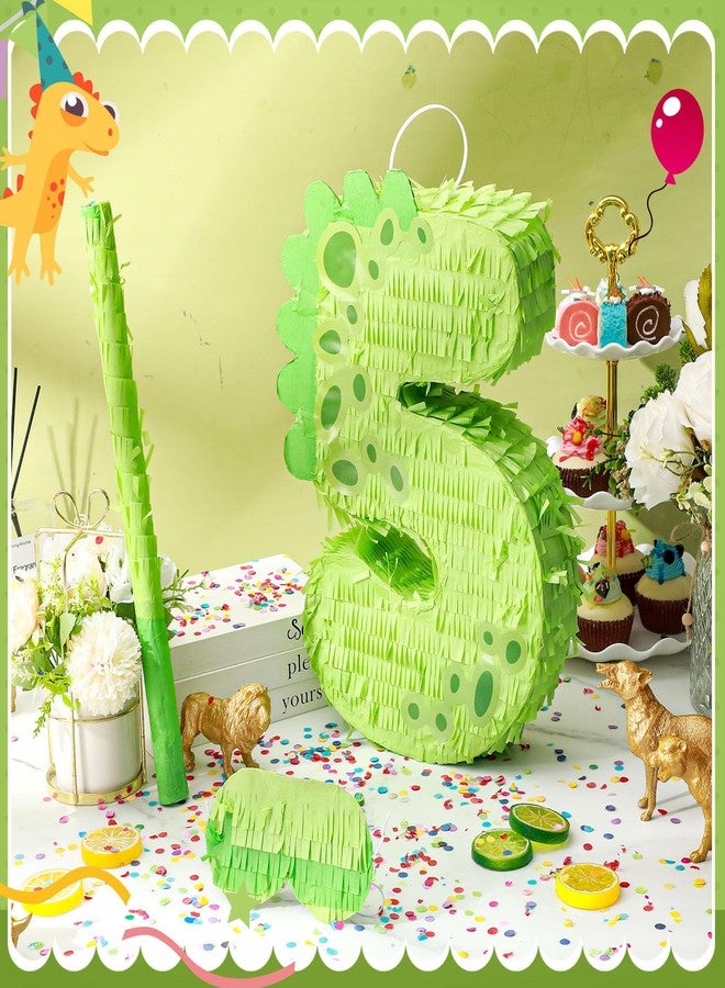 Poen بيناتا ديناصور بارتفاع 16 بوصة رقم 1 2 3 4 5 6 7 8 9 لحفلة عيد ميلاد الأطفال بيناتا ديناصور لطيفة مع عصا وغطاء عين وكونفيتي للأولاد والبنات زينة حفلة عيد ميلاد ديناصور - Image 3