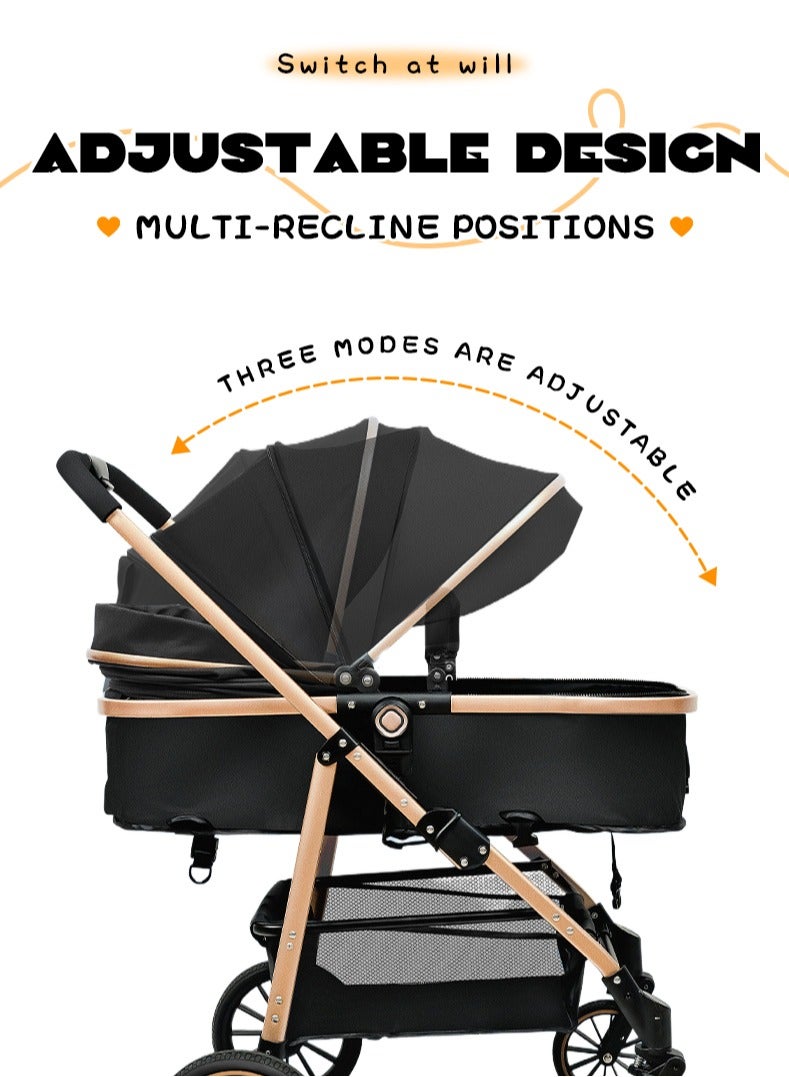 عربة أطفال خفيفة الوزن 3 في 1 عالية المناظر الطبيعية وعربة أطفال فاخرة قابلة للطي 3 في 1 - Image 4
