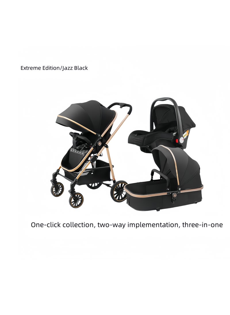 Generic High Landscape Lightweight 3 In 1 Pushchair Stroller Baby And Carseat Luxury Foldable Baby Stroller Pram 3 In 1 With Car Seat  - Image 3