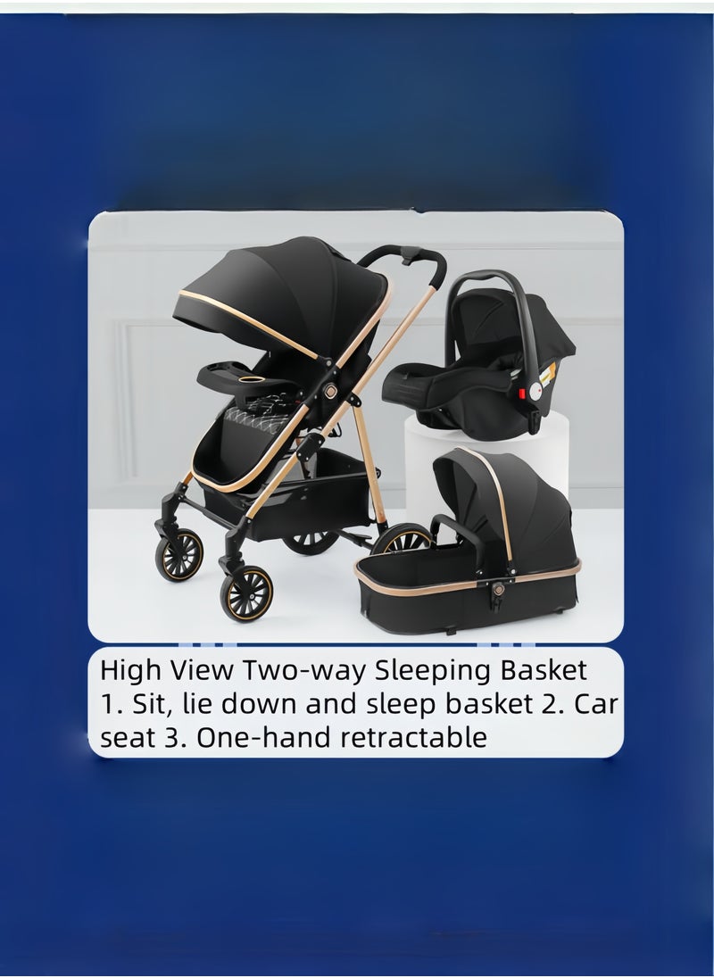 Generic High Landscape Lightweight 3 In 1 Pushchair Stroller Baby And Carseat Luxury Foldable Baby Stroller Pram 3 In 1 With Car Seat  - Image 2