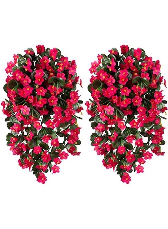 نباتات زينة خارجية صناعية مع أزهار وكروم معلقة لتزيين الصيف، 2 قطعة من أوركيد الورق الوردي الساخن المقاوم للأشعة فوق البنفسجية يبدو واقعيًا لزراعة المنزل في الشرفة أو الفناء. - Image 2