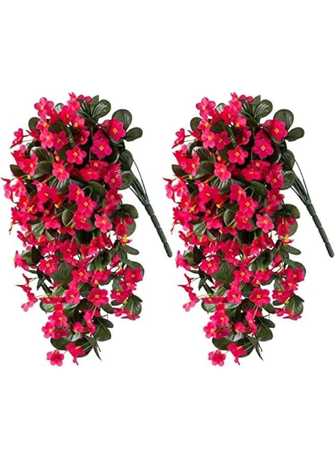 نباتات زينة خارجية صناعية مع أزهار وكروم معلقة لتزيين الصيف، 2 قطعة من أوركيد الورق الوردي الساخن المقاوم للأشعة فوق البنفسجية يبدو واقعيًا لزراعة المنزل في الشرفة أو الفناء. - Image 3