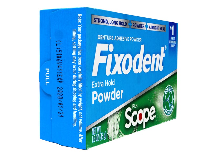 Fixodent Denture Adhesive Powder, Extra Strong, Plus Scope, Strong, Long Hold Powder, Airtight Seal, 1.6 OZ, Pack of 3 - Image 2