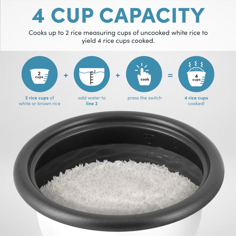 Aroma أدوات عطرية 4 أكواب (مطبوخة) / 1 لتر. طباخ الأرز والحبوب (ARC-302NG)، أبيض - Image 5