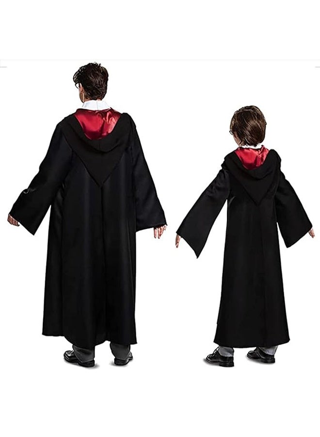 HALAMODO Wizard Robe Costume Cosplay Set,Hogwarts Wizarding World Costume Robes for Kids & Adults, Cosplay Robe Costume Cosplay Set, Dress Up Accessory Include with Striped Tie, Glasses Frame, Wizard Hat, Magic Wand and Pendant - for Boys and Girls - Image 2
