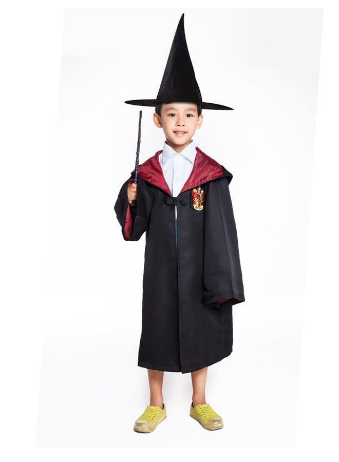 HALAMODO Wizard Robe Costume Cosplay Set,Hogwarts Wizarding World Costume Robes for Kids & Adults, Cosplay Robe Costume Cosplay Set, Dress Up Accessory Include with Striped Tie, Glasses Frame, Wizard Hat, Magic Wand and Pendant - for Boys and Girls - Image 3