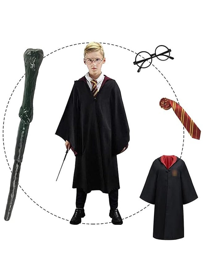 HALAMODO Wizard Robe Costume Cosplay Set,Hogwarts Wizarding World Costume Robes for Kids & Adults, Cosplay Robe Costume Cosplay Set, Dress Up Accessory Include with Striped Tie, Glasses Frame, Wizard Hat, Magic Wand and Pendant - for Boys and Girls - Image 5