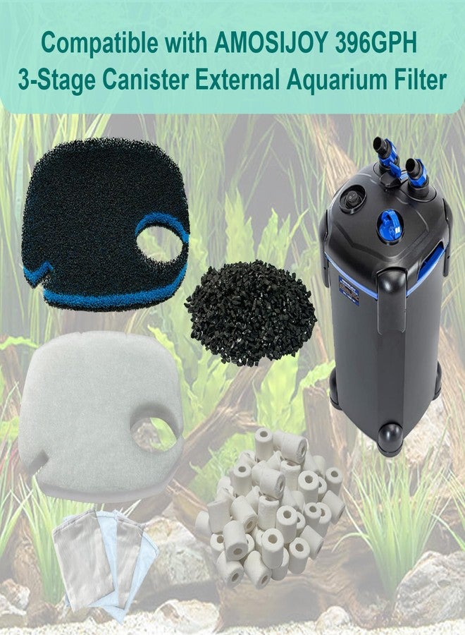 beaufan 16 Pack Replacement Media Kit Compatible with AMOSIJOY 396GPH 3-Stage Canister External Aquarium Filter, Includes 6 White Pads, 2 Coarse Pads, 2 Activated Carbon, 2 Ceramic Rings & 4 Mesh Bags - Image 2