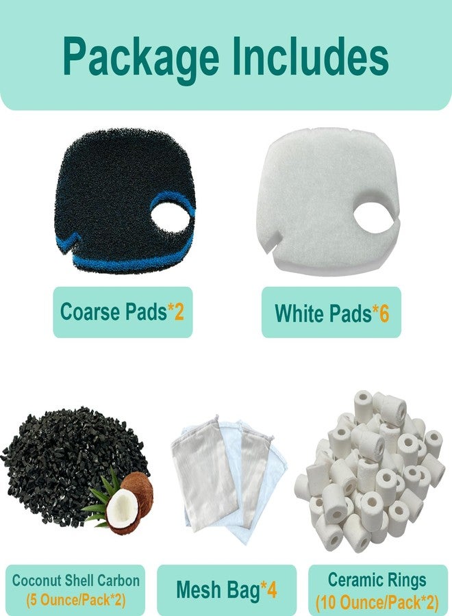 beaufan 16 Pack Replacement Media Kit Compatible with AMOSIJOY 396GPH 3-Stage Canister External Aquarium Filter, Includes 6 White Pads, 2 Coarse Pads, 2 Activated Carbon, 2 Ceramic Rings & 4 Mesh Bags - Image 3