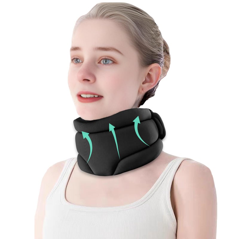 leeveel Neck Brace Cervical Collar, Neck Braces for Neck Pain and Support, Soft Foam Brace for Pain Relief, Adjustable Neck Support Collar for Sleeping, Travelling, Office (Black) - Image 1