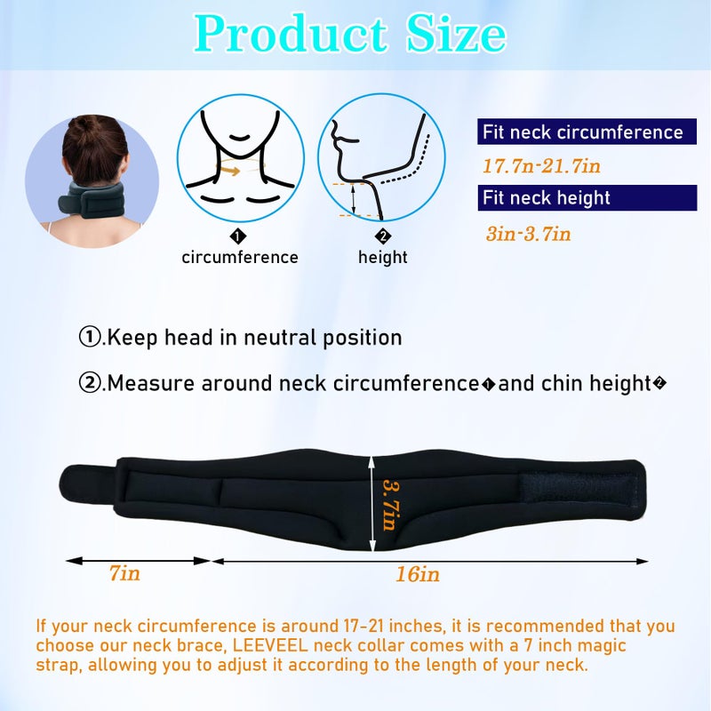 leeveel Neck Brace Cervical Collar, Neck Braces for Neck Pain and Support, Soft Foam Brace for Pain Relief, Adjustable Neck Support Collar for Sleeping, Travelling, Office (Black) - Image 4