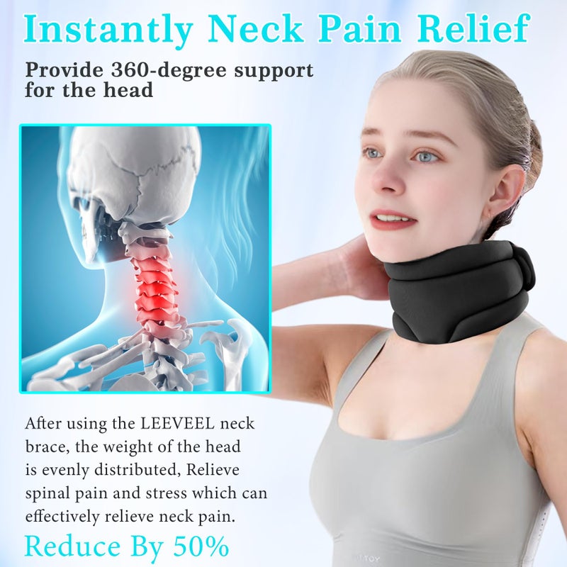 leeveel Neck Brace Cervical Collar, Neck Braces for Neck Pain and Support, Soft Foam Brace for Pain Relief, Adjustable Neck Support Collar for Sleeping, Travelling, Office (Black) - Image 3