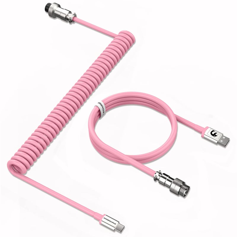 MAMBASNAKE كابل لوحة مفاتيح ملفوف C01، كابل طيار مخصص USB-C احترافي، خط فائق السرعة من Type-C إلى USB-A مع معدل إرجاع 8 كيلو هرتز وموصل طيران معدني للوحة مفاتيح ألعاب الكمبيوتر - وردي - Image 1