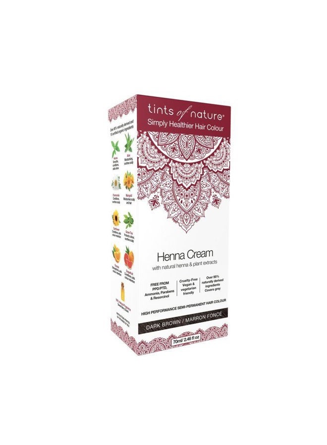 tints of nature Dark Brown Semi-Permanent Henna Cream Hair Colour, Ammonia-Free and 95% Natural, 70ml - Image 1