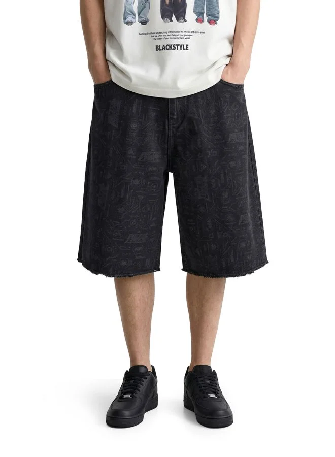 The Indian Garage Co Men Wide Leg Tom & Jerry Printed Scoop Pocket Mid-Rise Denim Shorts