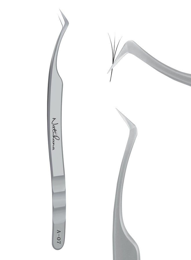 Natuhana High Precision Lash Tweezers for Individual and Volume Eyelash Extensions Premium Stainless Steel Curved Fiber Tip Professional Isolation Tweezer - Image 1