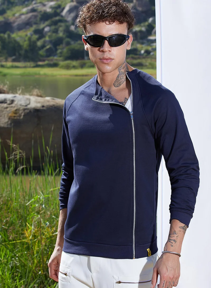 كامبوس سوترا سويت شيرت رجالي أزرق داكن بسحاب غير متماثل