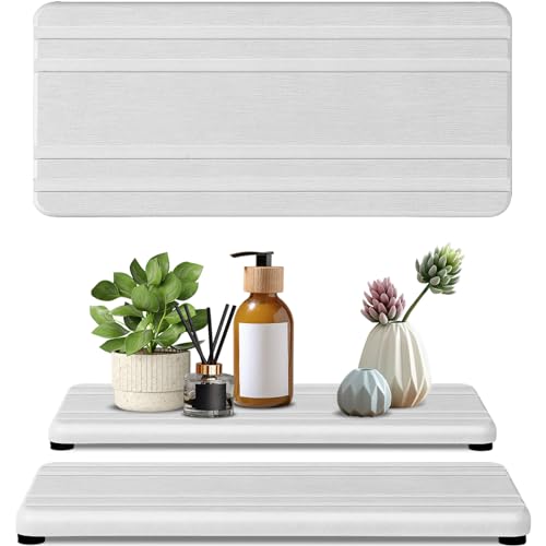 Lyxel 2PCS Water Absorbing Stone Tray,Quick Drying Stone Sink Tray,Water Absorbent Diatomite Coasters for Bathroom Counter and Kitchen Sink, Used for Hand Soap Dish Cosmetic Bottles Toothbrush Holders - Image 1
