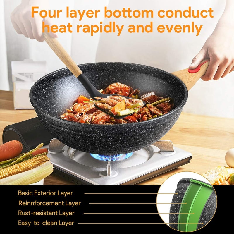 ITSMILLERS Nonstick Wok Aluminium Die-casting Chinese Wok, Scratch Resistant With Lid and Spatula, PFOA-Free, Dishwasher Safe & Induction Bottom,12 Inch,6L,Large Capacity - Image 5