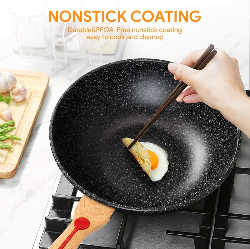 ITSMILLERS Nonstick Wok Aluminium Die-casting Chinese Wok, Scratch Resistant With Lid and Spatula, PFOA-Free, Dishwasher Safe & Induction Bottom,12 Inch,6L,Large Capacity - Image 4