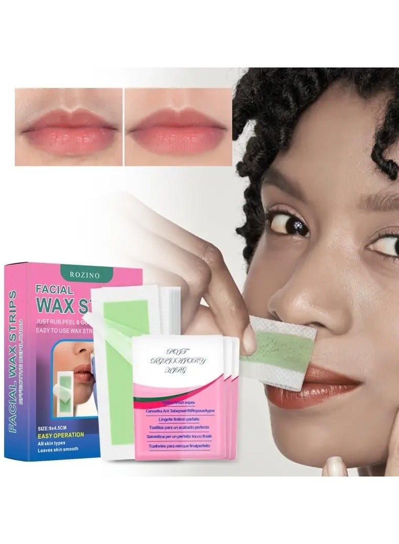 Rozino Green aloe vera hair removal wax strip, ready to use and tear off, removing hair removal small wax strips on the upper lip, legs, bikini, eyebrows, chin, armpits and other areas, portable and practical - comes with wet wipes as a gift - Image 5