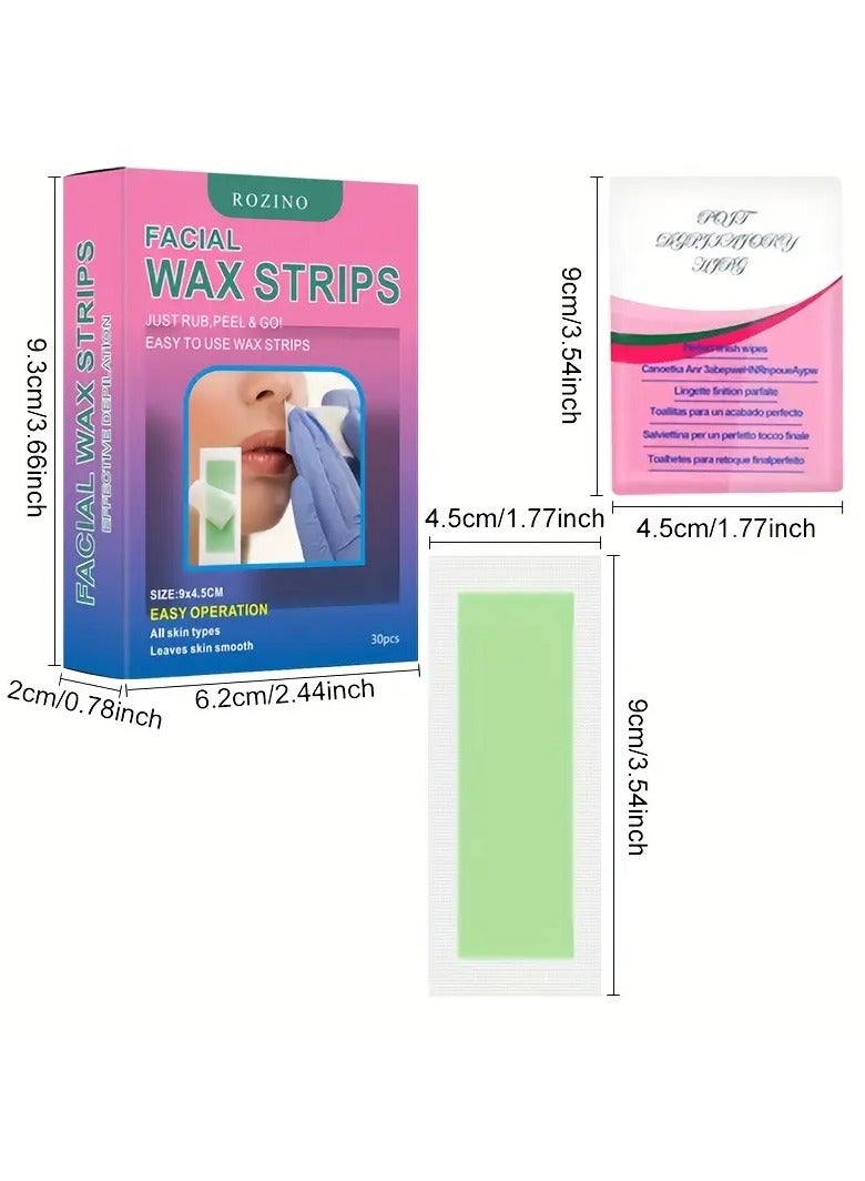 Rozino Green aloe vera hair removal wax strip, ready to use and tear off, removing hair removal small wax strips on the upper lip, legs, bikini, eyebrows, chin, armpits and other areas, portable and practical - comes with wet wipes as a gift - Image 3