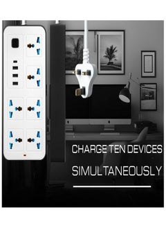 Generic Power Strip with 6 Sockets, 3 USB Ports, 1 Type-C Port, 2M Extension Cable for Home,Kitchen,and Office (White)  - Image 4