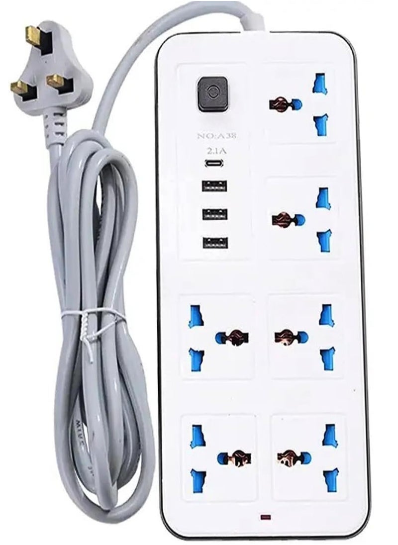Generic Power Strip with 6 Sockets, 3 USB Ports, 1 Type-C Port, 2M Extension Cable for Home,Kitchen,and Office (White)  - Image 2