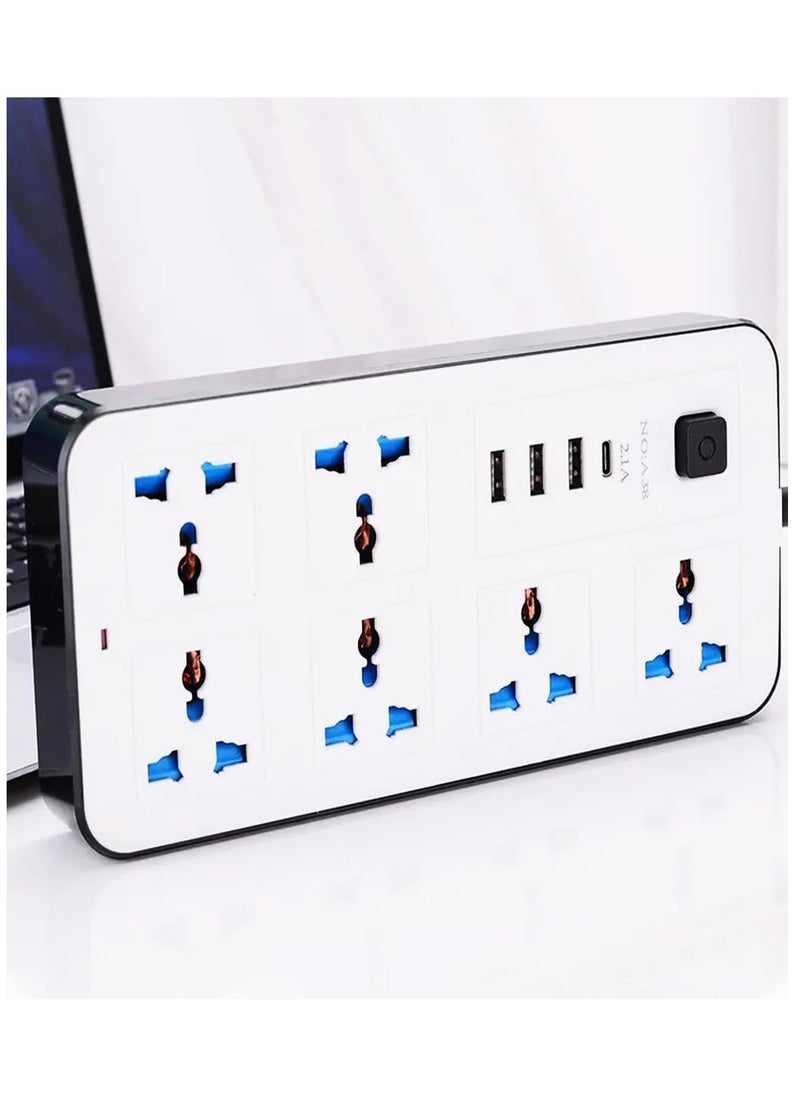 Generic Power Strip with 6 Sockets, 3 USB Ports, 1 Type-C Port, 2M Extension Cable for Home,Kitchen,and Office (White)  - Image 3