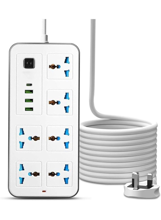 Universal Power Strip Extension Board with 6 Outlets, 3 USB Ports & Type-C Fath 3st Charging, Surge Protected 6 Way Socket wiM Cable,Child Safety Shutters & UK Type-G Plug for Home, Office (White) - Image 1
