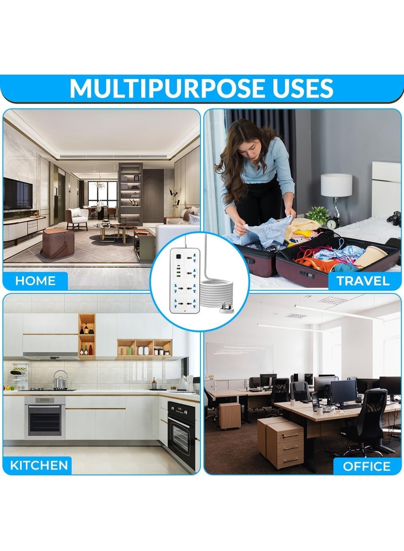 Universal Power Strip Extension Board with 6 Outlets, 3 USB Ports & Type-C Fath 3st Charging, Surge Protected 6 Way Socket wiM Cable,Child Safety Shutters & UK Type-G Plug for Home, Office (White) - Image 5