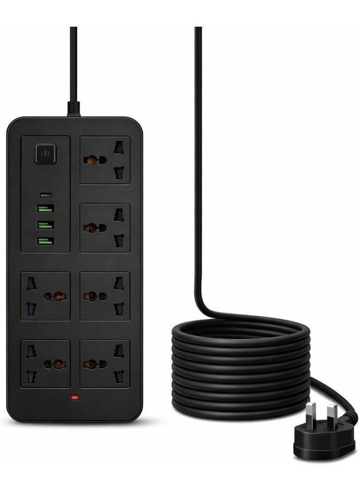 Universal Power Strip Extension Board with 6 Outlets, 3 USB Ports & Type-C Fath 3st Charging, Surge Protected 6 Way Socket wiM Cable,Child Safety Shutters & UK Type-G Plug for Home, Office ( ASSORTED COLOR) - Image 2
