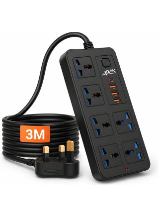 لوحة تمديد كهربائية عالمية بستة منافذ، وثلاثة منافذ USB، وشحن سريع من النوع C، ومقبس بستة اتجاهات مزود بحماية من زيادة التيار الكهربائي مع كابل بطول 3 أمتار، وأغطية أمان للأطفال، وقابس من النوع G البريطاني للاستخدام المنزلي والمكتبي (ألوان متنوعة) - view 5